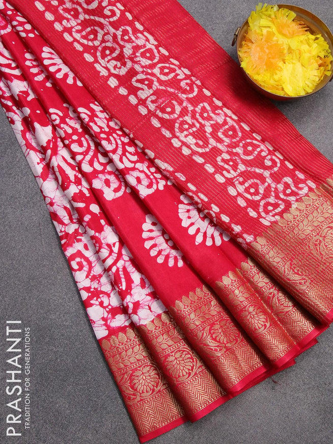 Semi dola saree pink and off white with allover batik prints and kanjivaram style border - {{ collection.title }} by Prashanti Sarees