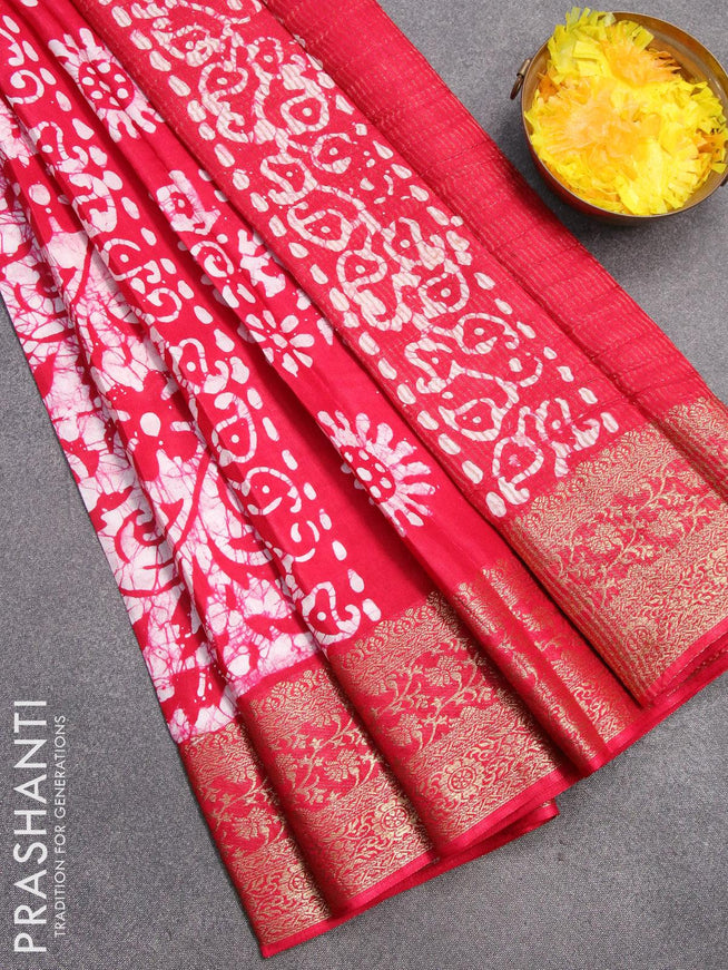 Semi dola saree pink and off white with allover batik prints and kanjivaram style border - {{ collection.title }} by Prashanti Sarees