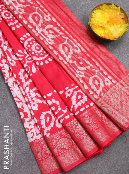 Semi dola saree pink and off white with allover batik prints and kanjivaram style border - {{ collection.title }} by Prashanti Sarees