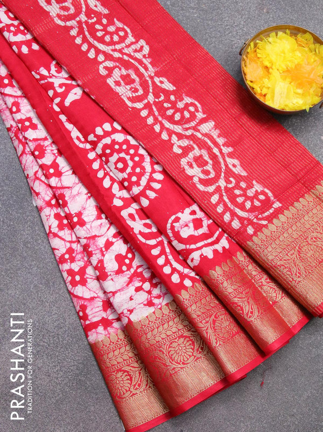 Semi dola saree pink and off white with allover batik prints and kanjivaram style border - {{ collection.title }} by Prashanti Sarees