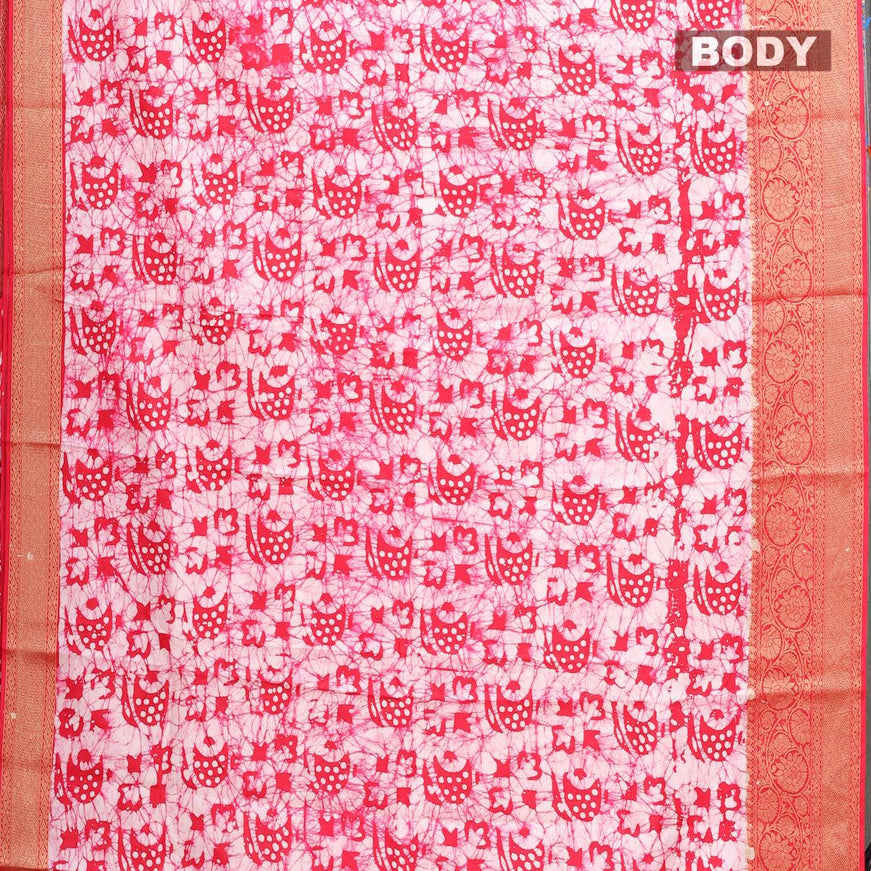 Semi dola saree pink and off white with allover batik prints and kanjivaram style border - {{ collection.title }} by Prashanti Sarees