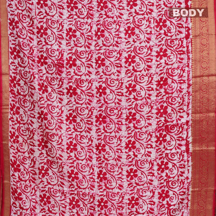 Semi dola saree pink and off white with allover batik prints and kanjivaram style border - {{ collection.title }} by Prashanti Sarees