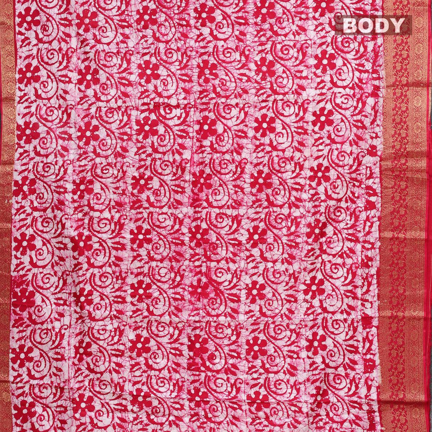 Semi dola saree pink and off white with allover batik prints and kanjivaram style border - {{ collection.title }} by Prashanti Sarees