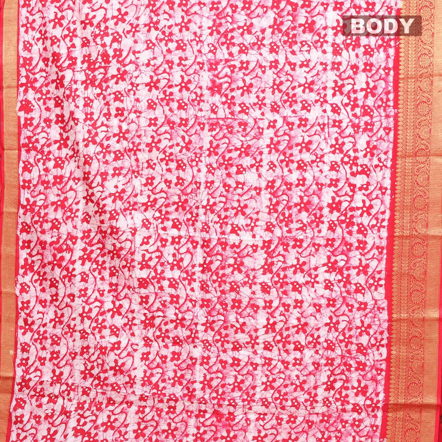 Semi dola saree pink and off white with allover batik prints and kanjivaram style border - {{ collection.title }} by Prashanti Sarees