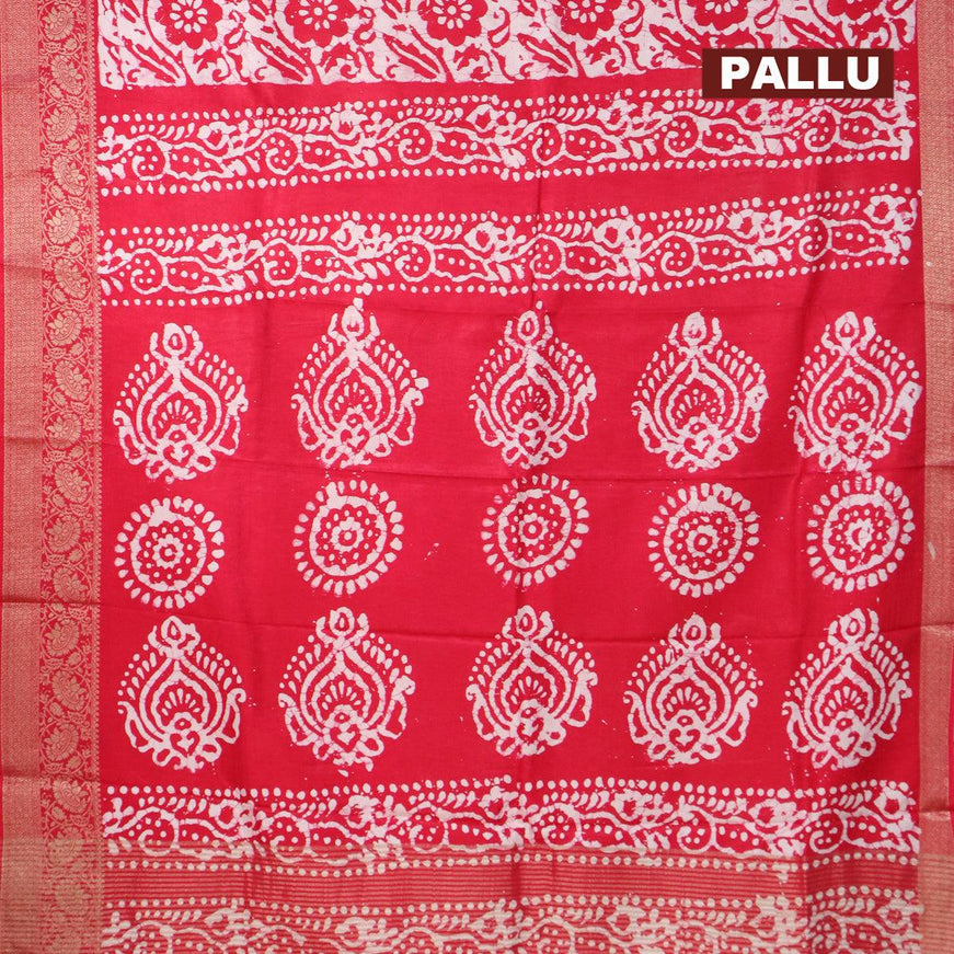 Semi dola saree pink and off white with allover batik prints and kanjivaram style border - {{ collection.title }} by Prashanti Sarees