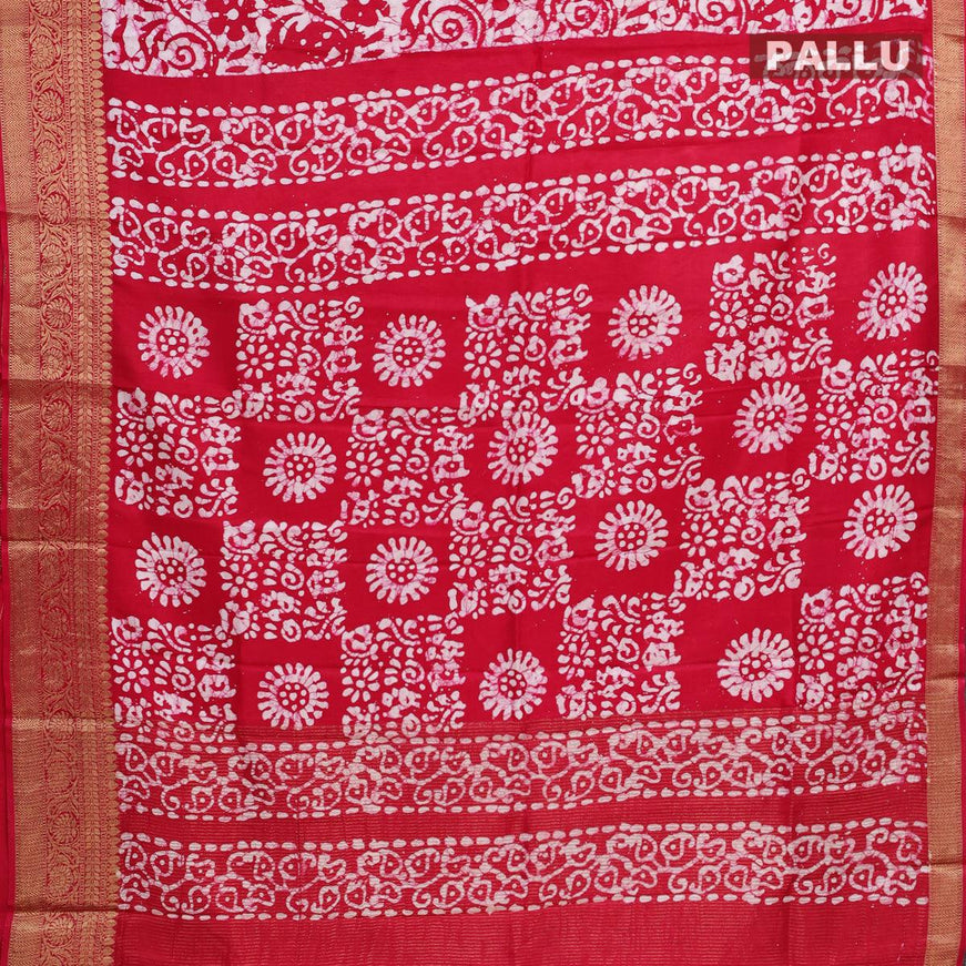 Semi dola saree pink and off white with allover batik prints and kanjivaram style border - {{ collection.title }} by Prashanti Sarees