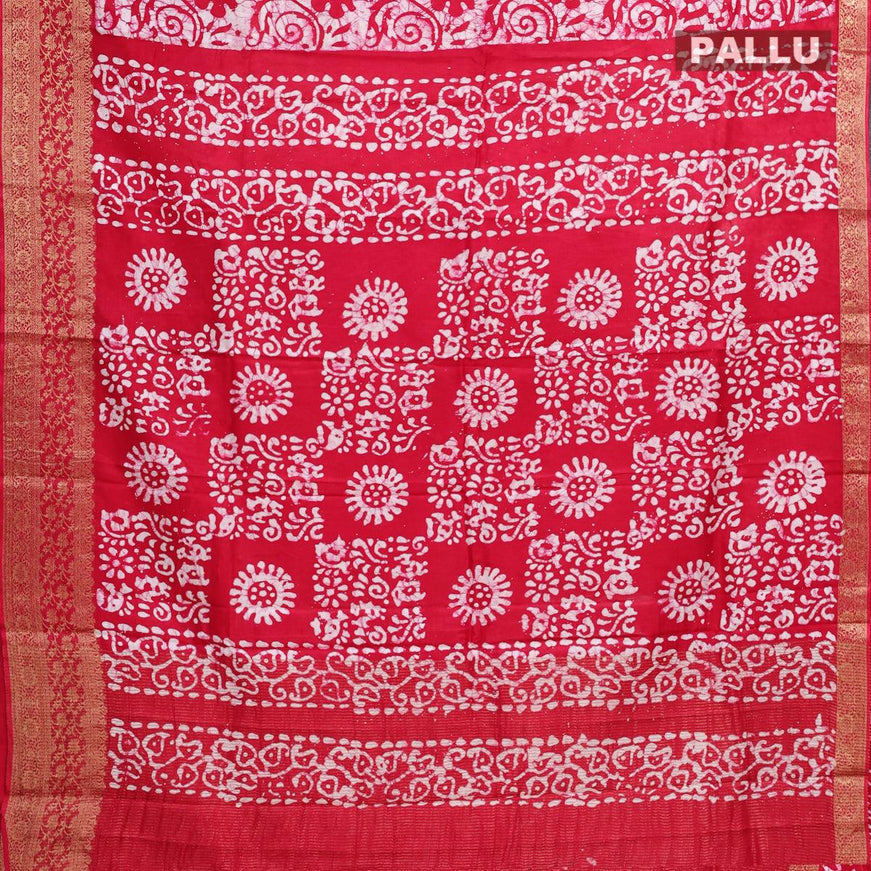 Semi dola saree pink and off white with allover batik prints and kanjivaram style border - {{ collection.title }} by Prashanti Sarees