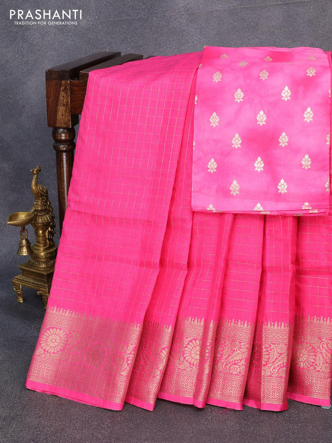 Semi dola saree pink with allover zari checked pattern and floral zari woven border with tie & dye zari butta blouse - {{ collection.title }} by Prashanti Sarees