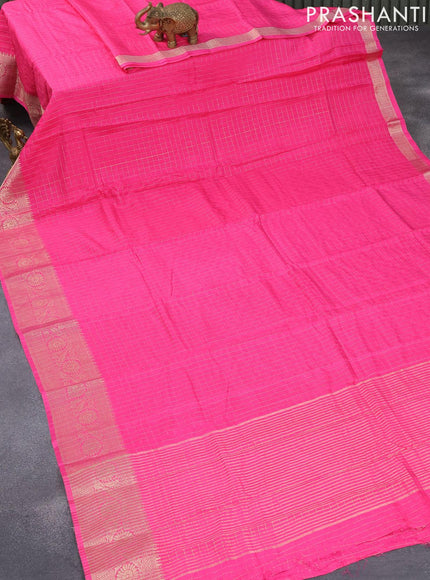 Semi dola saree pink with allover zari checked pattern and floral zari woven border with tie & dye zari butta blouse - {{ collection.title }} by Prashanti Sarees