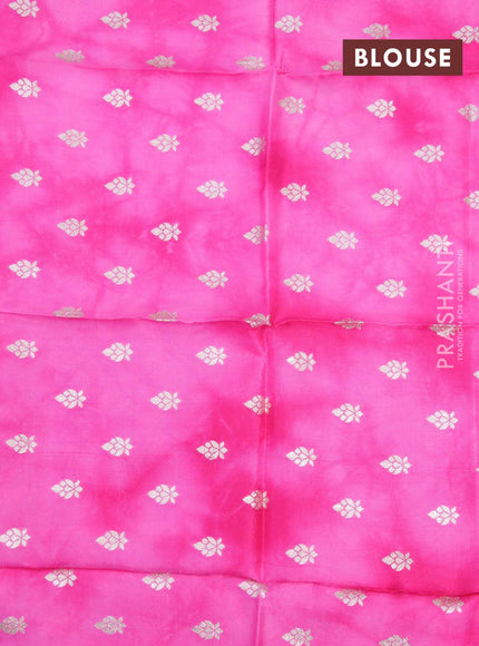 Semi dola saree pink with allover zari checked pattern and floral zari woven border with tie & dye zari butta blouse - {{ collection.title }} by Prashanti Sarees