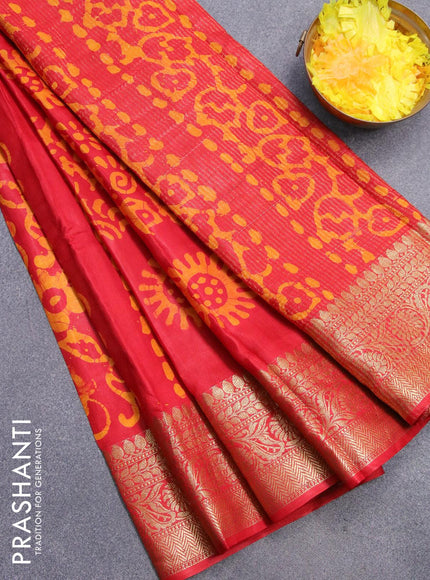 Semi dola saree red and mustard yellow with allover batik prints and kanjivaram style border - {{ collection.title }} by Prashanti Sarees