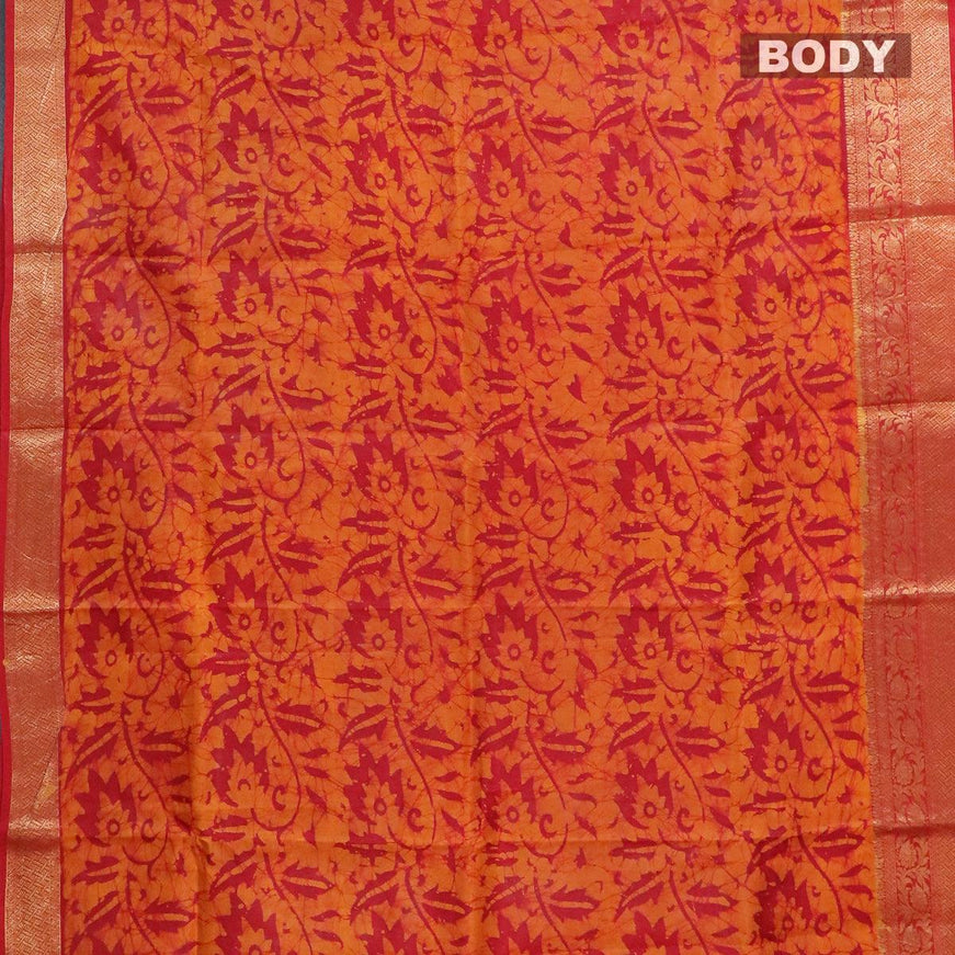 Semi dola saree red and mustard yellow with allover batik prints and kanjivaram style border - {{ collection.title }} by Prashanti Sarees