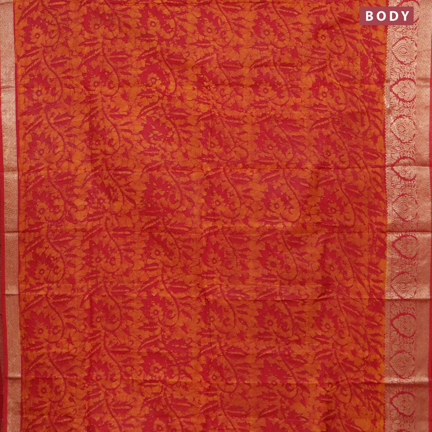 Semi dola saree red and mustard yellow with allover batik prints and kanjivaram style border - {{ collection.title }} by Prashanti Sarees