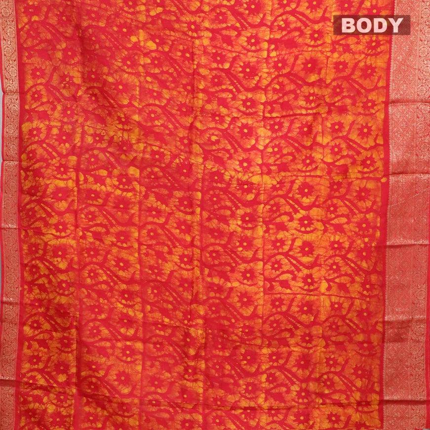 Semi dola saree red and mustard yellow with allover batik prints and kanjivaram style border - {{ collection.title }} by Prashanti Sarees