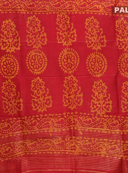 Semi dola saree red and mustard yellow with allover batik prints and kanjivaram style border - {{ collection.title }} by Prashanti Sarees