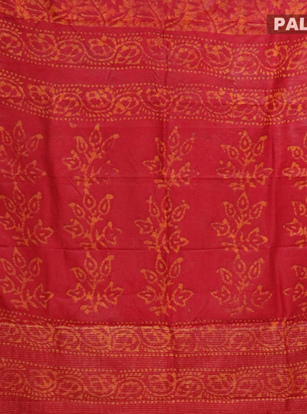 Semi dola saree red and mustard yellow with allover batik prints and kanjivaram style border - {{ collection.title }} by Prashanti Sarees