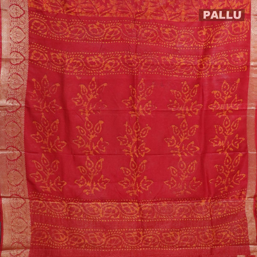 Semi dola saree red and mustard yellow with allover batik prints and kanjivaram style border - {{ collection.title }} by Prashanti Sarees