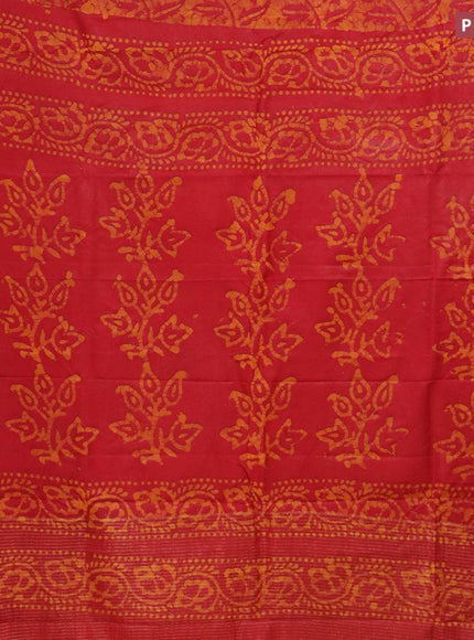 Semi dola saree red and mustard yellow with allover batik prints and kanjivaram style border - {{ collection.title }} by Prashanti Sarees