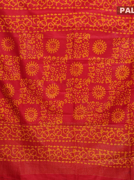 Semi dola saree red and mustard yellow with allover batik prints and kanjivaram style border - {{ collection.title }} by Prashanti Sarees