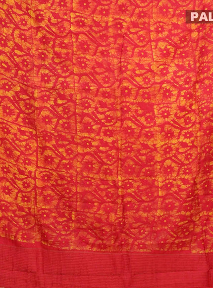 Semi dola saree red and mustard yellow with allover batik prints and kanjivaram style border - {{ collection.title }} by Prashanti Sarees