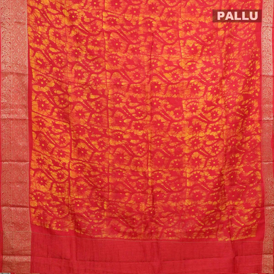 Semi dola saree red and mustard yellow with allover batik prints and kanjivaram style border - {{ collection.title }} by Prashanti Sarees