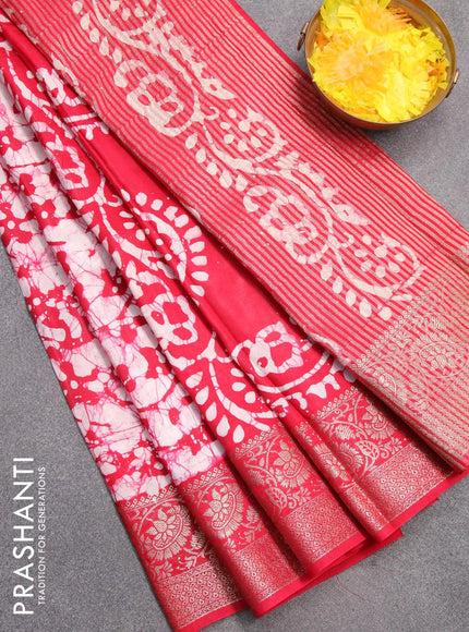 Semi dola saree red and off white with allover batik prints and kanjivaram style border - {{ collection.title }} by Prashanti Sarees