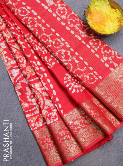 Semi dola saree red and off white with allover batik prints and kanjivaram style border - {{ collection.title }} by Prashanti Sarees