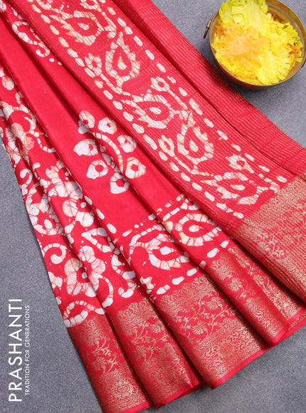 Semi dola saree red and off white with allover batik prints and kanjivaram style border - {{ collection.title }} by Prashanti Sarees