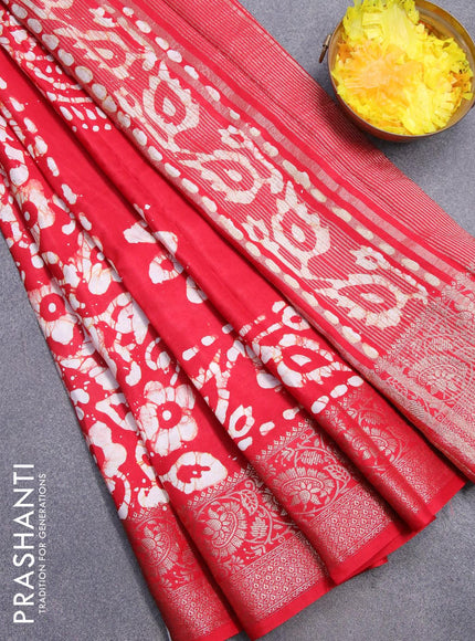 Semi dola saree red and off white with allover batik prints and kanjivaram style border - {{ collection.title }} by Prashanti Sarees