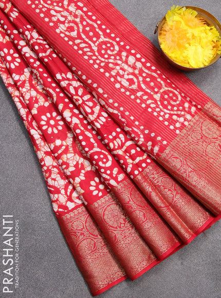 Semi dola saree red and off white with allover batik prints and kanjivaram style border - {{ collection.title }} by Prashanti Sarees