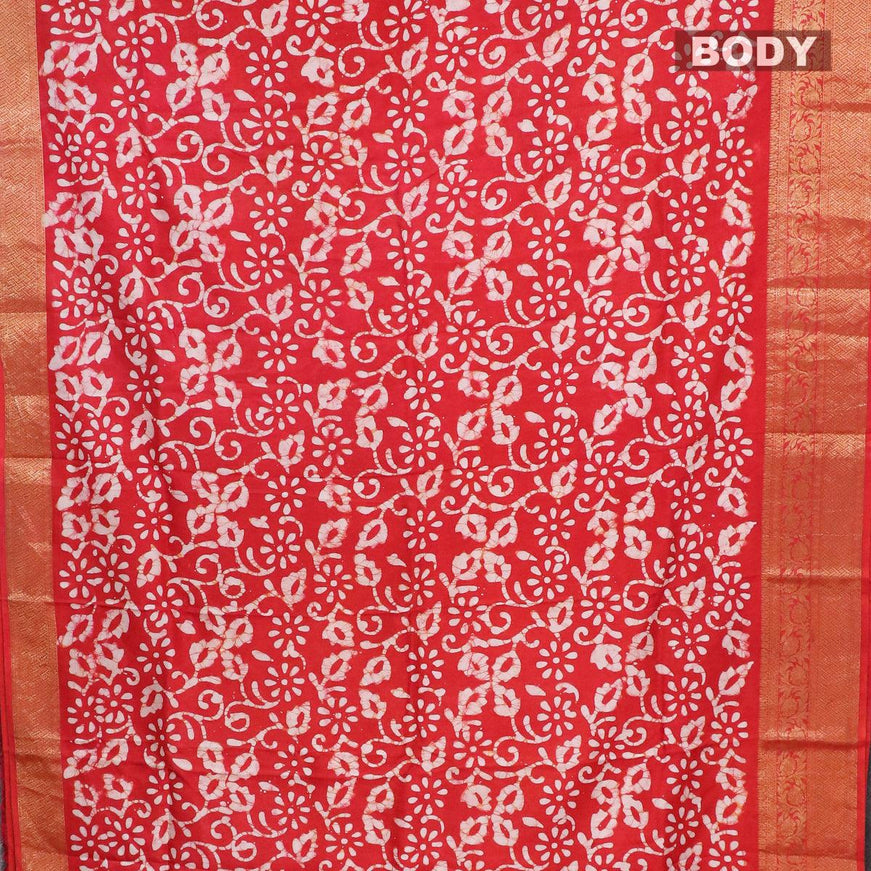 Semi dola saree red and off white with allover batik prints and kanjivaram style border - {{ collection.title }} by Prashanti Sarees