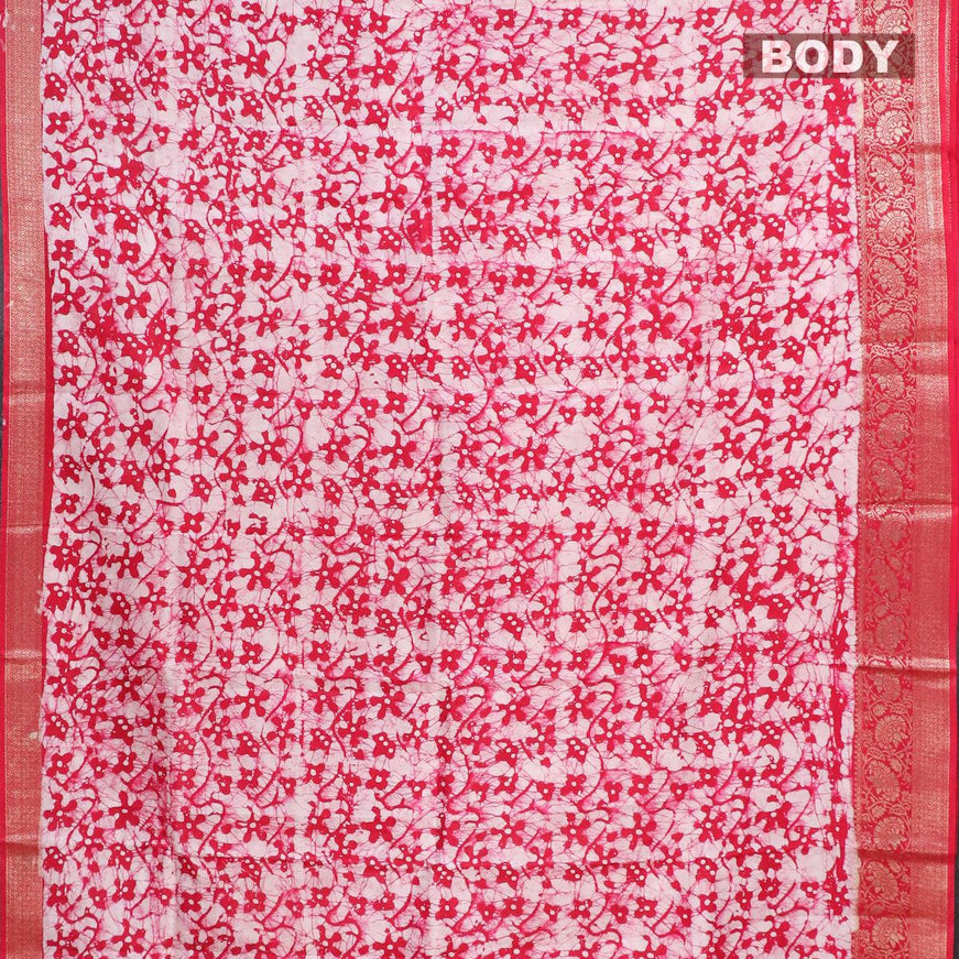 Semi dola saree red and off white with allover batik prints and kanjivaram style border - {{ collection.title }} by Prashanti Sarees