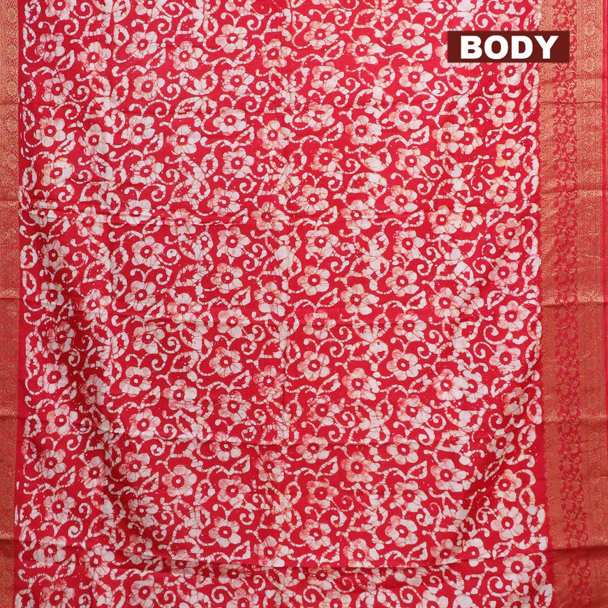 Semi dola saree red and off white with allover batik prints and kanjivaram style border - {{ collection.title }} by Prashanti Sarees