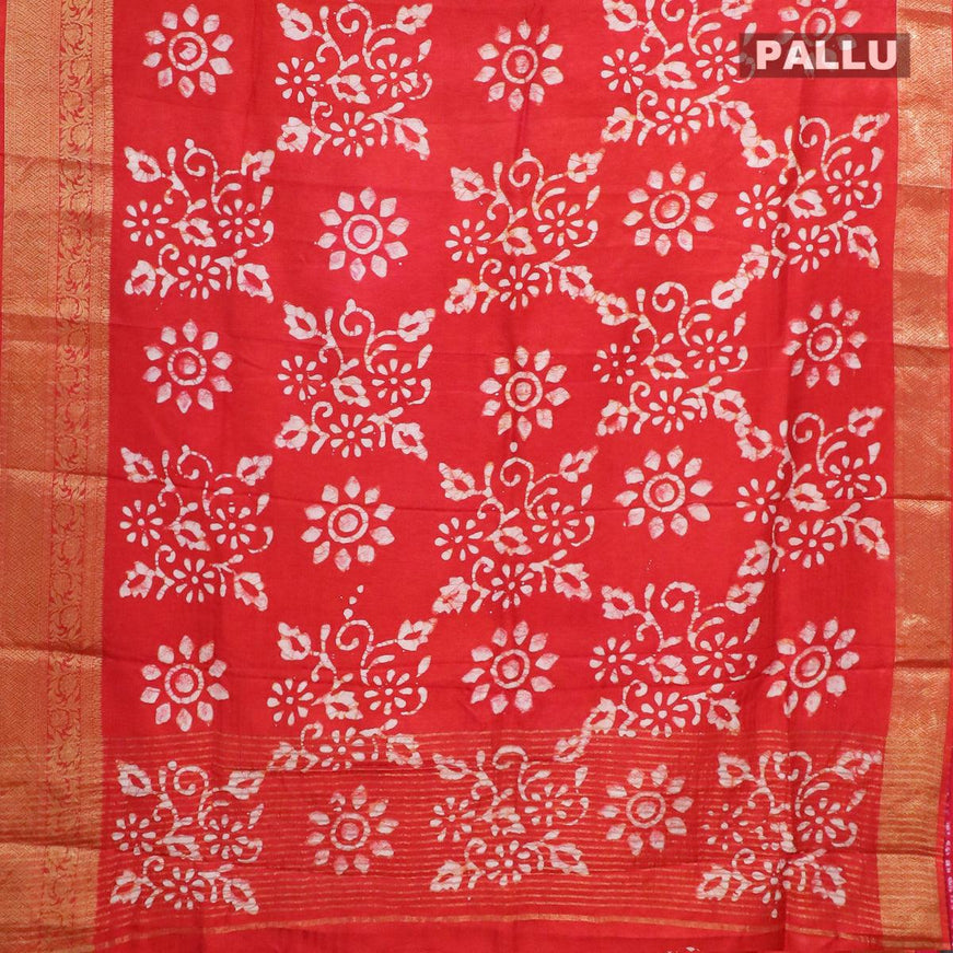 Semi dola saree red and off white with allover batik prints and kanjivaram style border - {{ collection.title }} by Prashanti Sarees