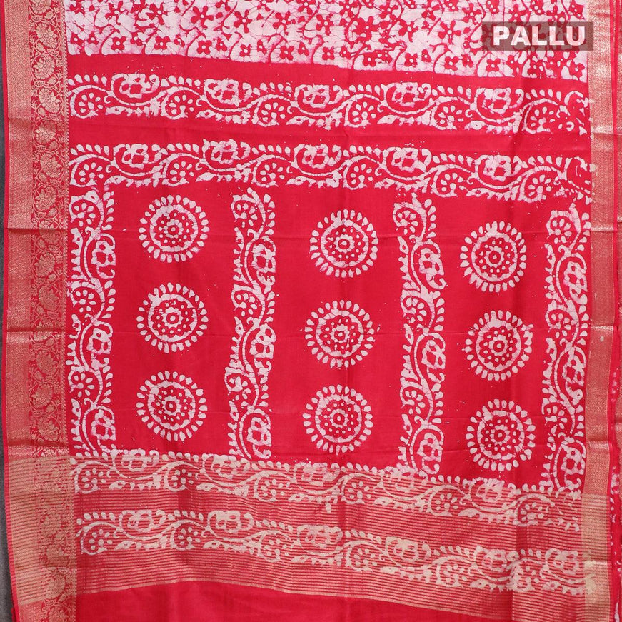 Semi dola saree red and off white with allover batik prints and kanjivaram style border - {{ collection.title }} by Prashanti Sarees