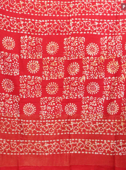 Semi dola saree red and off white with allover batik prints and kanjivaram style border - {{ collection.title }} by Prashanti Sarees