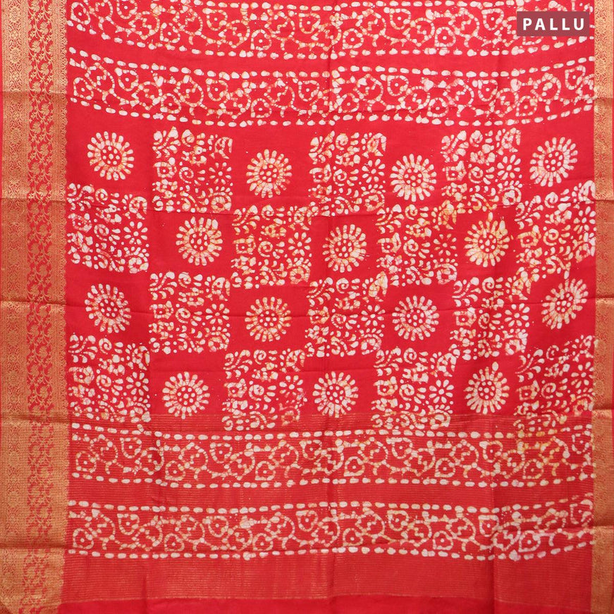 Semi dola saree red and off white with allover batik prints and kanjivaram style border - {{ collection.title }} by Prashanti Sarees