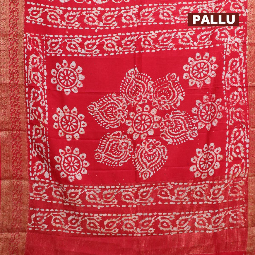 Semi dola saree red and off white with allover batik prints and kanjivaram style border - {{ collection.title }} by Prashanti Sarees