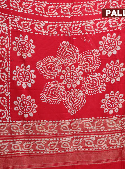 Semi dola saree red and off white with allover batik prints and kanjivaram style border - {{ collection.title }} by Prashanti Sarees