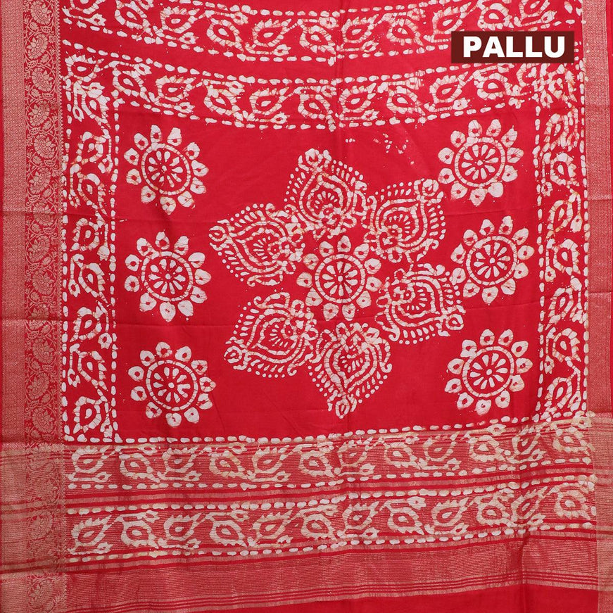 Semi dola saree red and off white with allover batik prints and kanjivaram style border - {{ collection.title }} by Prashanti Sarees