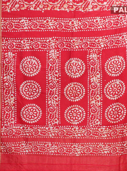 Semi dola saree red and off white with allover batik prints and kanjivaram style border - {{ collection.title }} by Prashanti Sarees