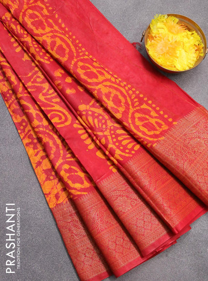 Semi dola saree red and orange with allover batik prints and kanjivaram style border - {{ collection.title }} by Prashanti Sarees