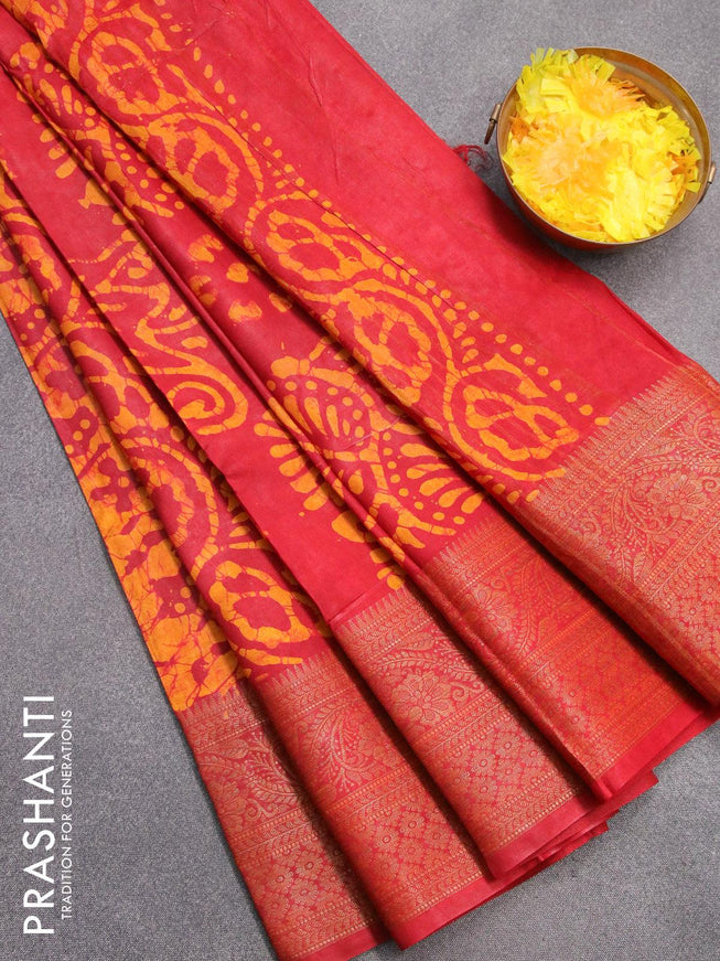 Semi dola saree red and orange with allover batik prints and kanjivaram style border - {{ collection.title }} by Prashanti Sarees