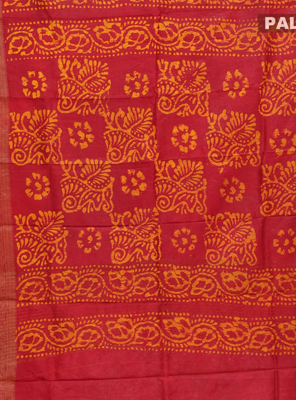 Semi dola saree red and orange with allover batik prints and kanjivaram style border - {{ collection.title }} by Prashanti Sarees