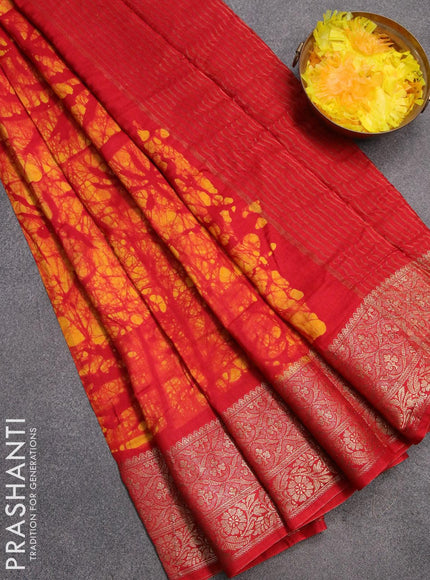 Semi dola saree red and yellow with allover batik prints and kanjivaram style border - {{ collection.title }} by Prashanti Sarees