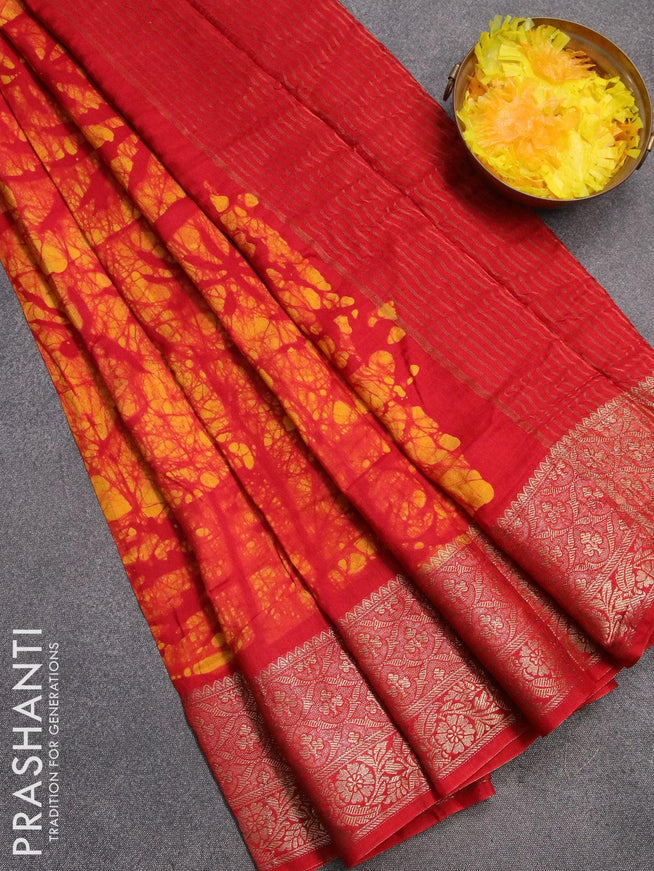 Semi dola saree red and yellow with allover batik prints and kanjivaram style border - {{ collection.title }} by Prashanti Sarees