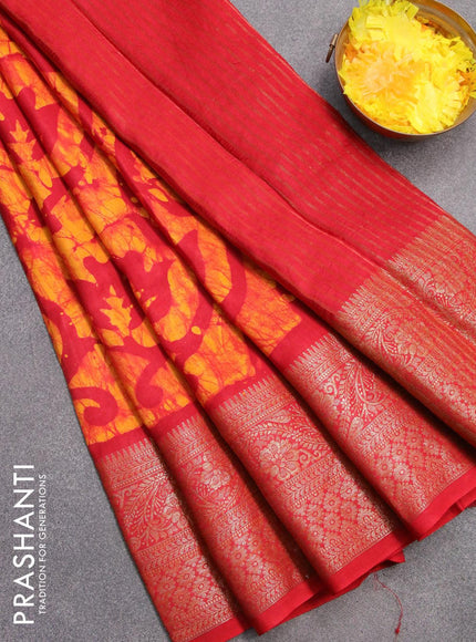 Semi dola saree red and yellow with allover batik prints and kanjivaram style border - {{ collection.title }} by Prashanti Sarees