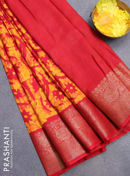 Semi dola saree red and yellow with allover batik prints and kanjivaram style border - {{ collection.title }} by Prashanti Sarees