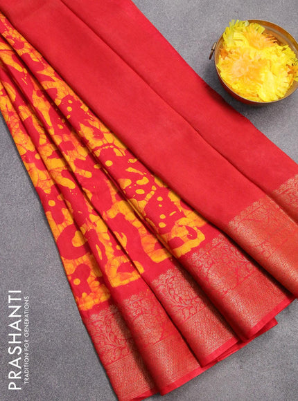 Semi dola saree red and yellow with allover batik prints and kanjivaram style border - {{ collection.title }} by Prashanti Sarees