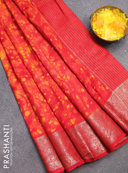 Semi dola saree red and yellow with allover batik prints and kanjivaram style border - {{ collection.title }} by Prashanti Sarees